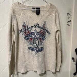 Harley-Davidson Lace Yoke Graphic Long‎ Sleeve Top – Vintage Moto Boho